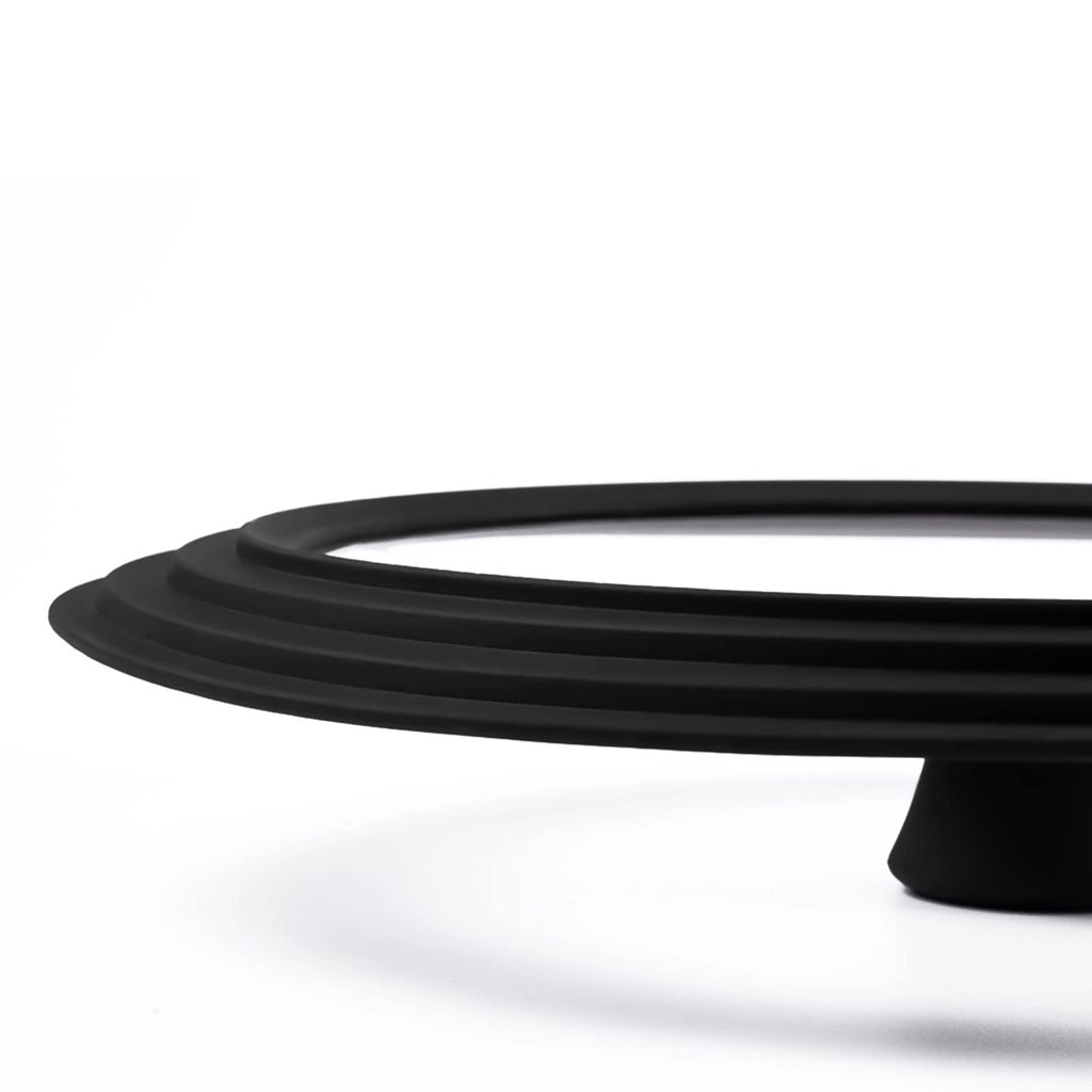 Vented Tempered Glass Universal Lid with Silicone Rim, Fits 11-12.5 inch Cookware, Black V32642