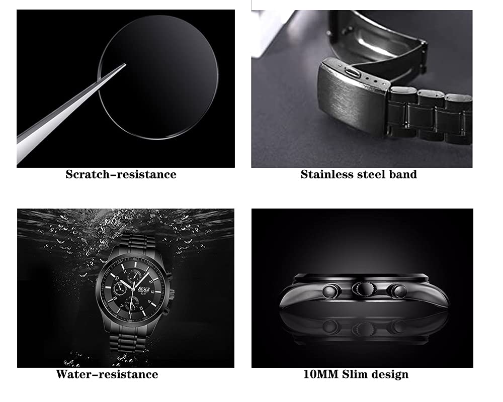 40mm Analog Watch with Auto Date & Day Display, Stainless Steel, 30M Waterproof T535