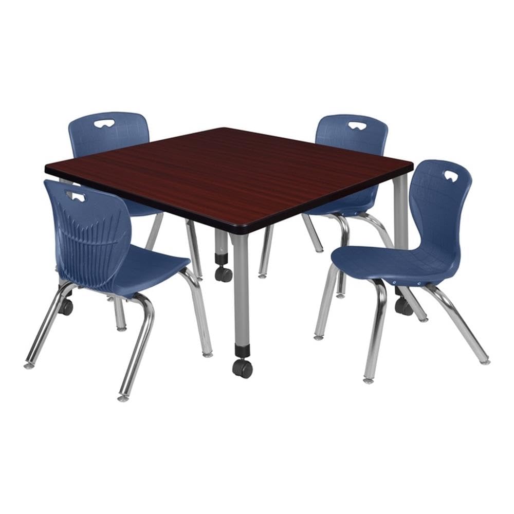 36" Square Mobile Table with 4 Blue Stack Chairs G480630