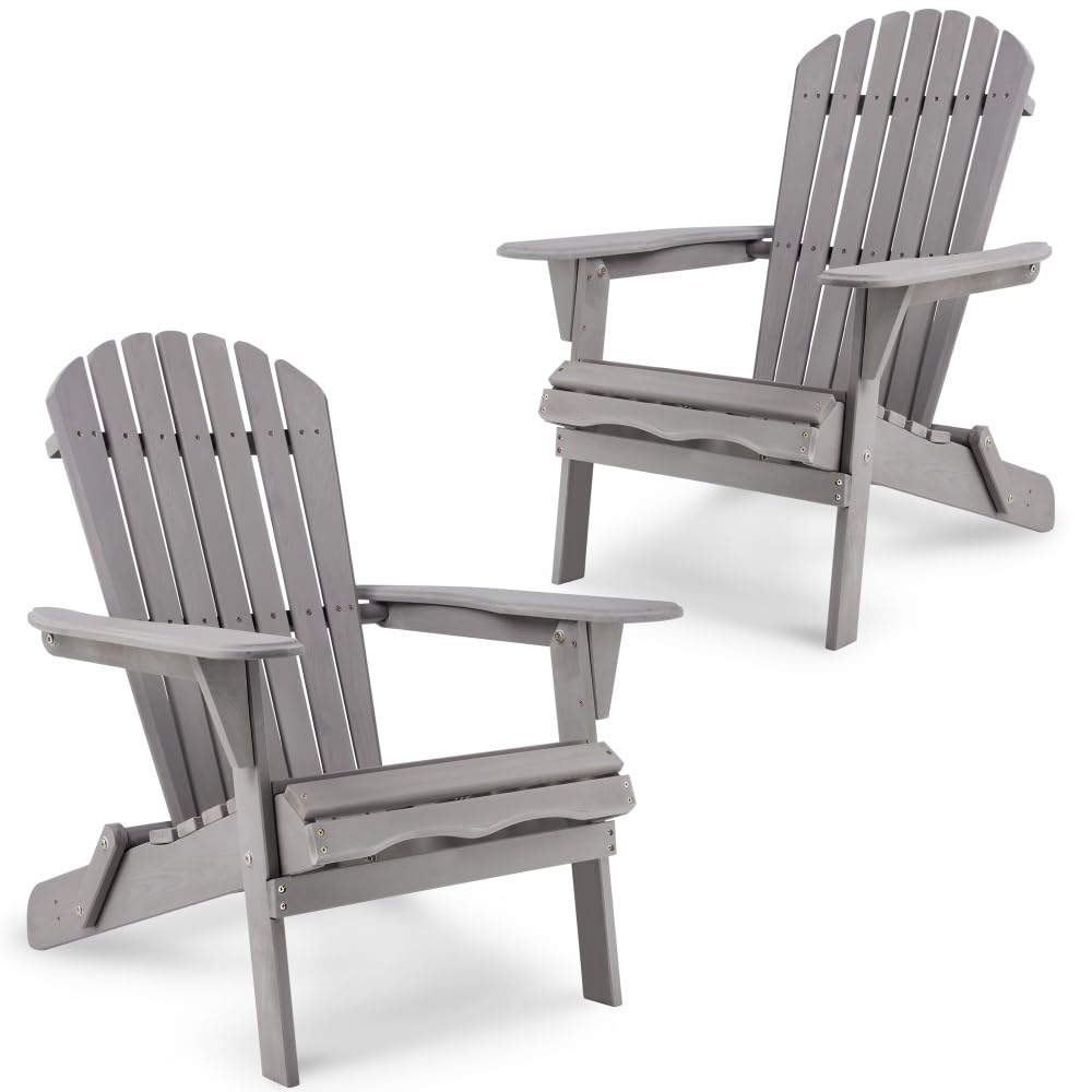 Wooden Folding Adirondack Chair Set of 2 Solid Cedar Y139