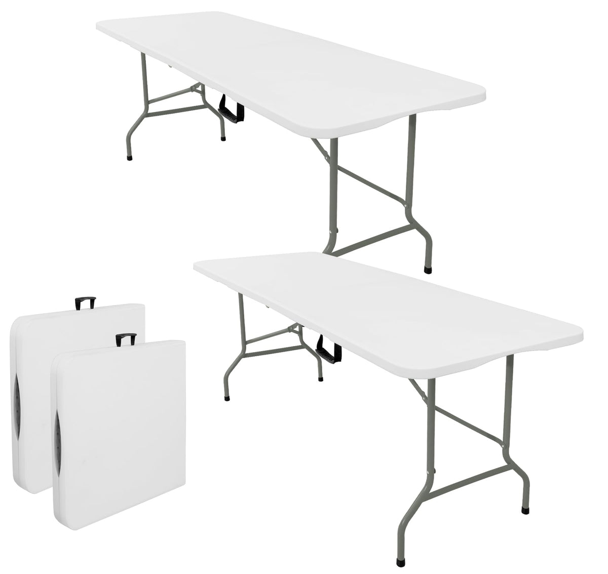 Set of 2 Lightweight 6FT Rectangular Plastic Folding Tables with Steel Legs K69984