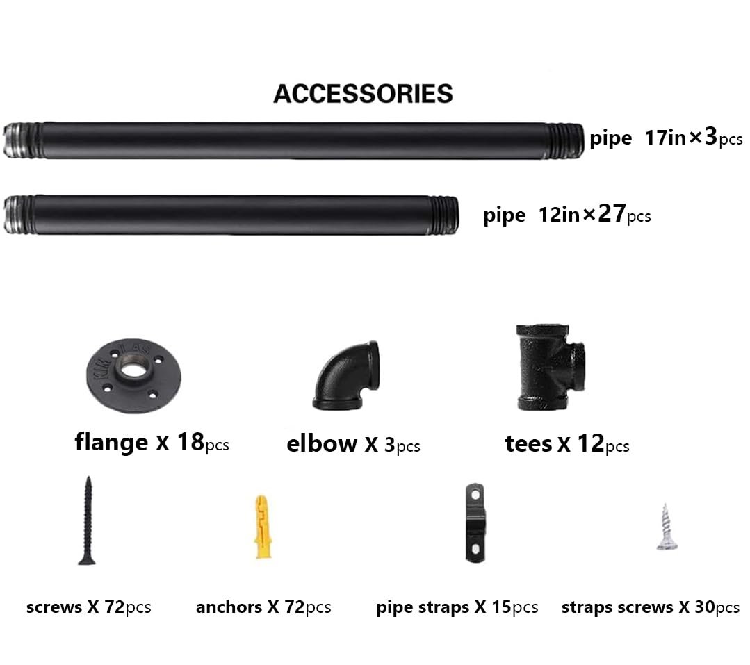 Industrial Pipe 5-Tier Wall Mount Bookshelf X438686