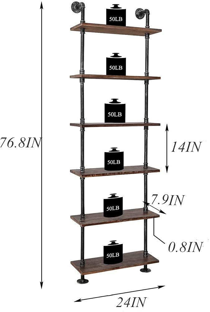 Industrial Pipe 6 Tier Bookshelf W2437