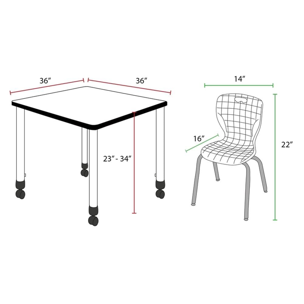 36" Square Mobile Table with 4 Blue Stack Chairs G480630