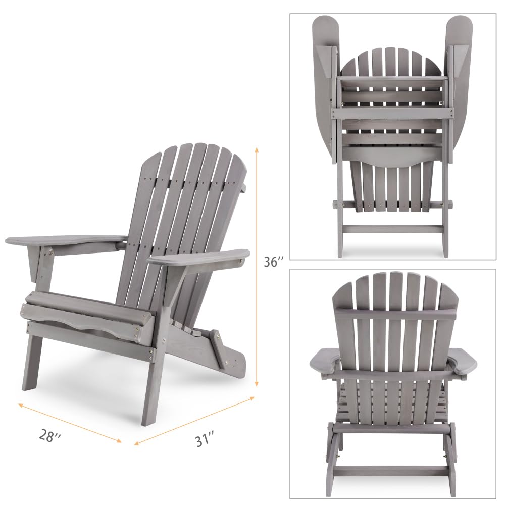 Wooden Folding Adirondack Chair Set of 2 Solid Cedar Y139