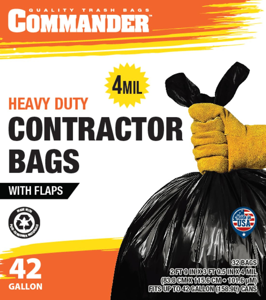 42 Gallon 4 MIL Black Heavy Duty Trash Bags Pack of 32 R844747