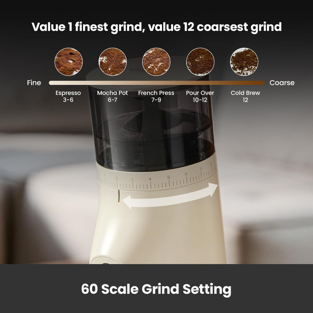 Electric Conical Burr Coffee Grinder with 60S Timer, White J508202