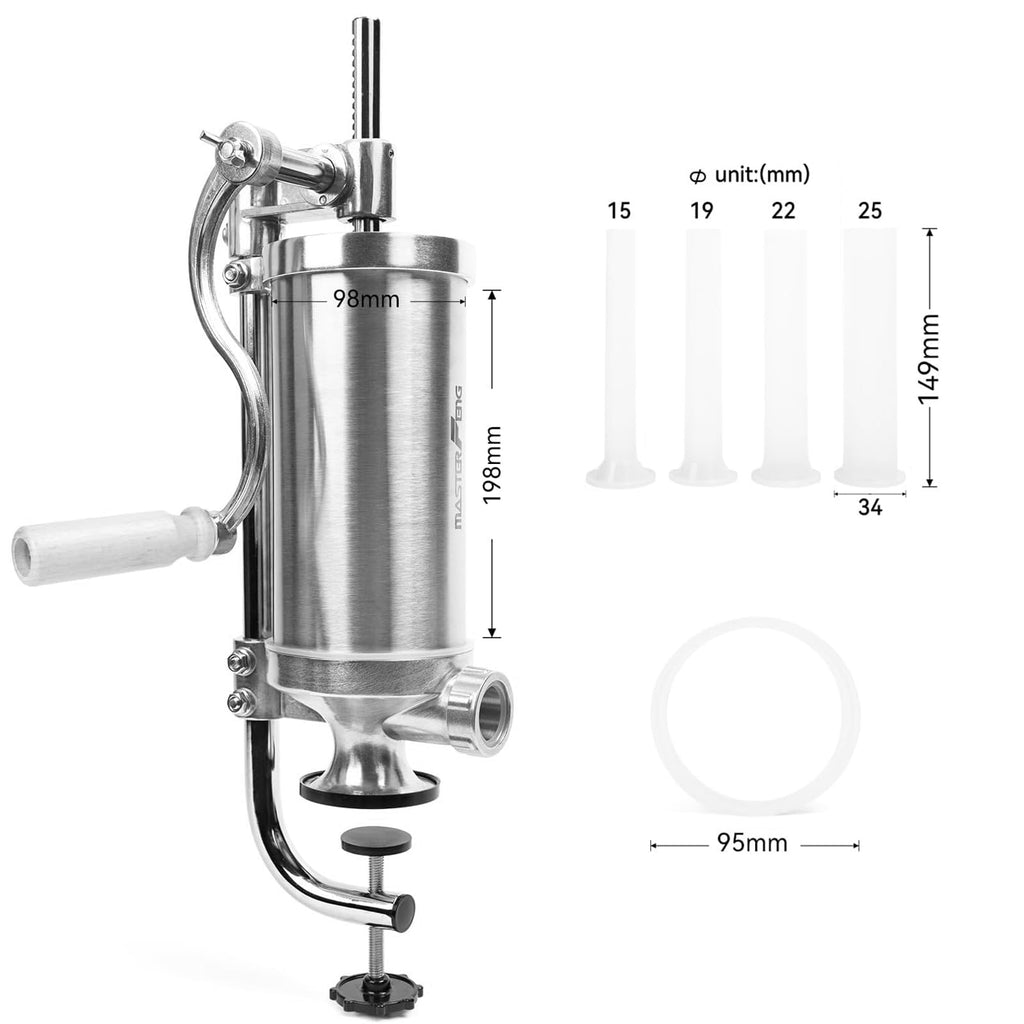 2.5 LBS Stainless Steel Sausage Stuffer with 4 Funnels I242