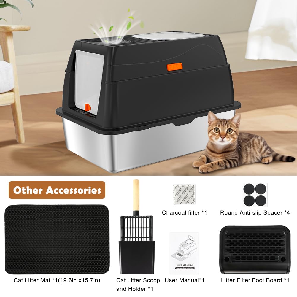 XL Stainless Steel Cat Litter Box with Lid A834378