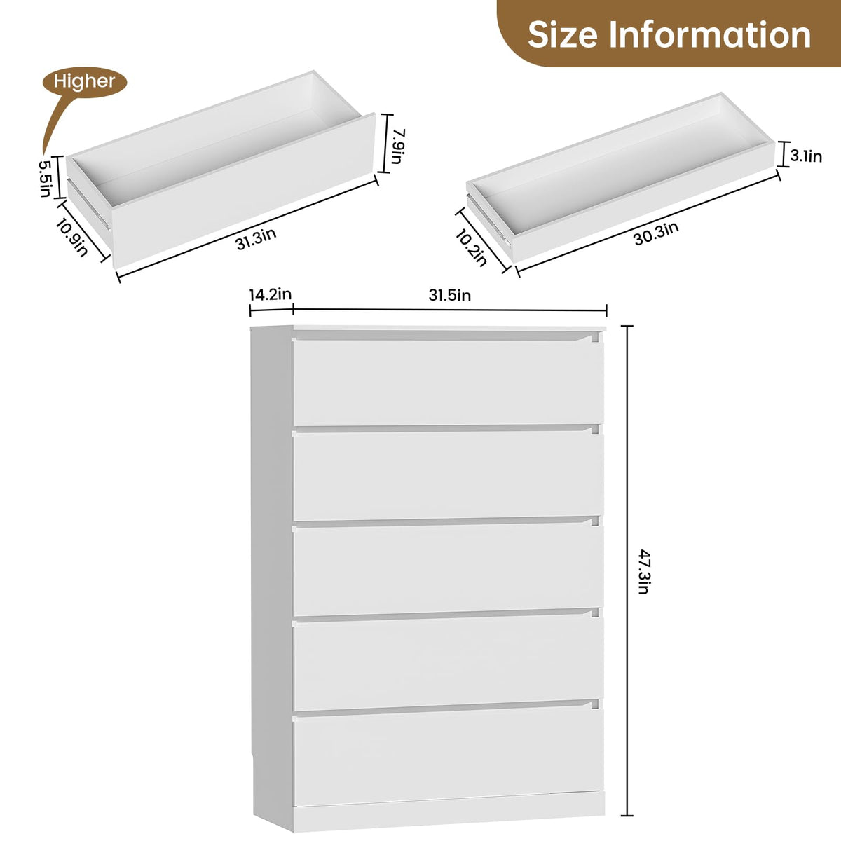 White 5 Drawer Dresser X3547