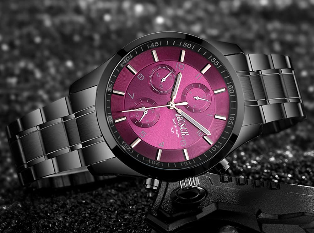 40mm Analog Watch with Auto Date & Day Display, Stainless Steel, 30M Waterproof T535