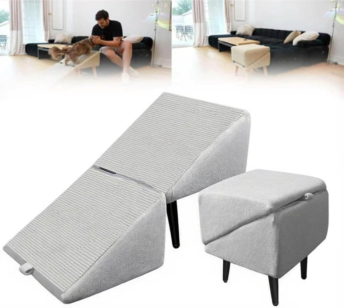 Foldable Dog Ramp Convertible Dog Steps Ottoman B6247
