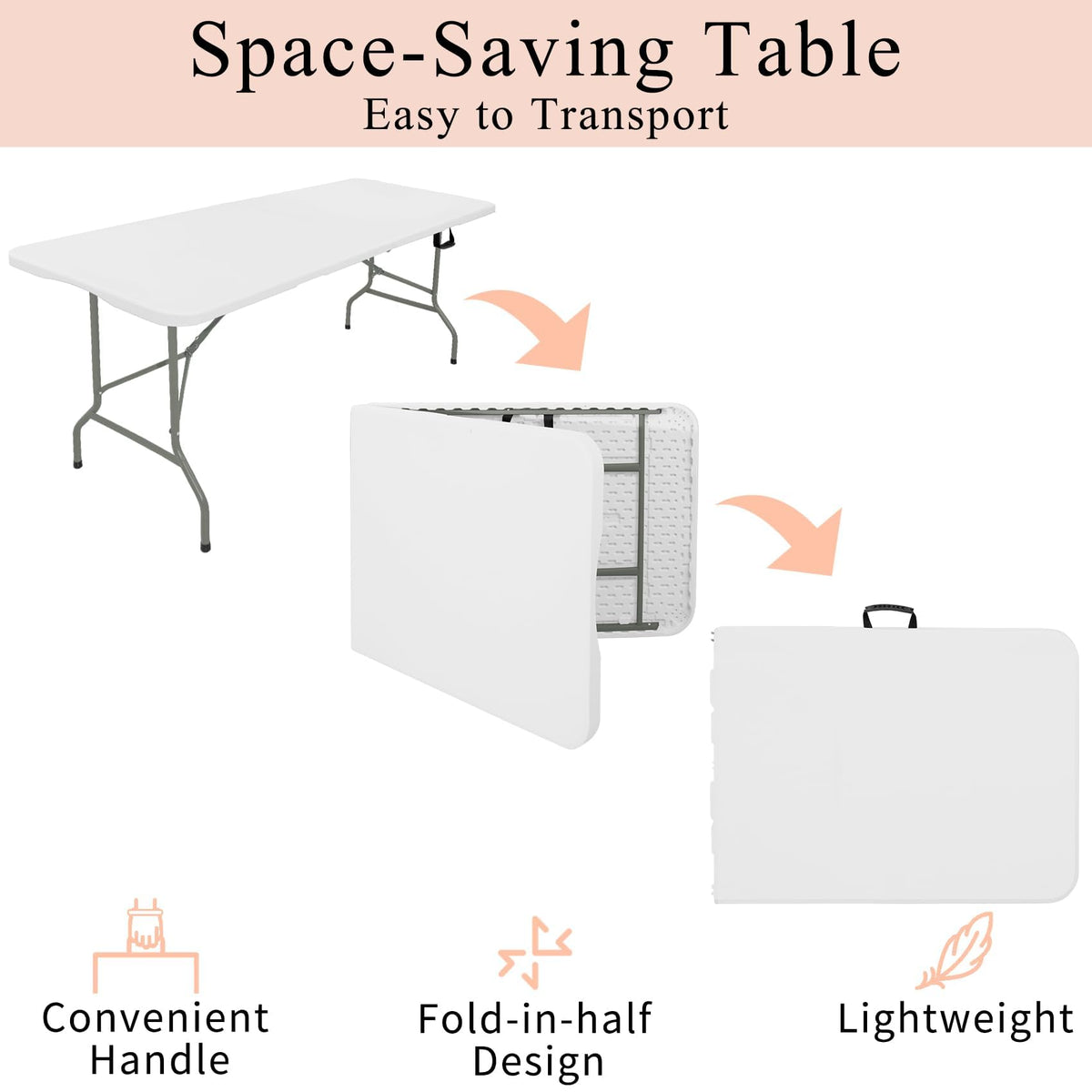 Set of 2 Lightweight 6FT Rectangular Plastic Folding Tables with Steel Legs K69984
