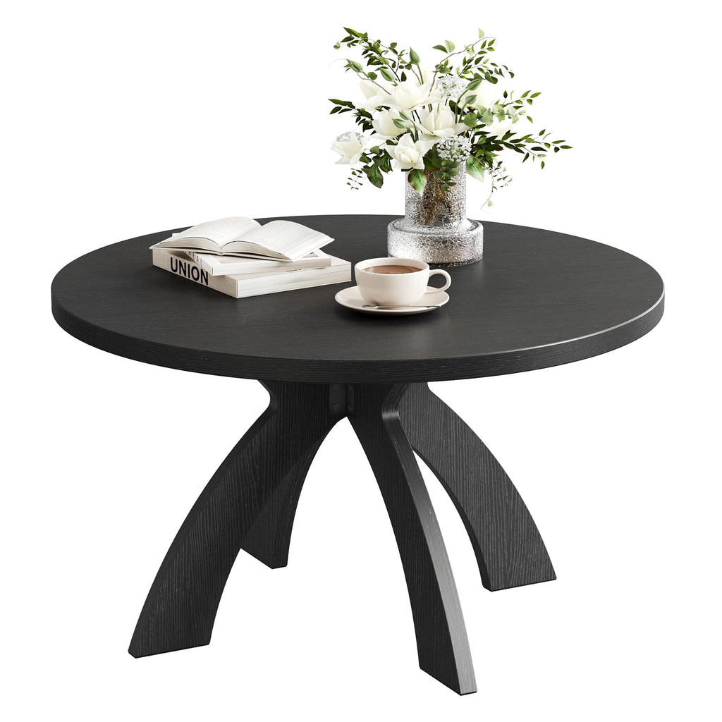 31.5" Round Wood Coffee Table with Cross Legs, Black X951085