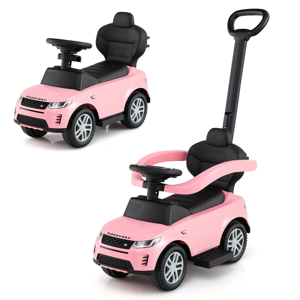 3 in 1 Push Car with Handle, Horn Sound, Underneath Storage, Armrest Guardrail, Foot-to-Floor Ride On Toy (Pink) M935873