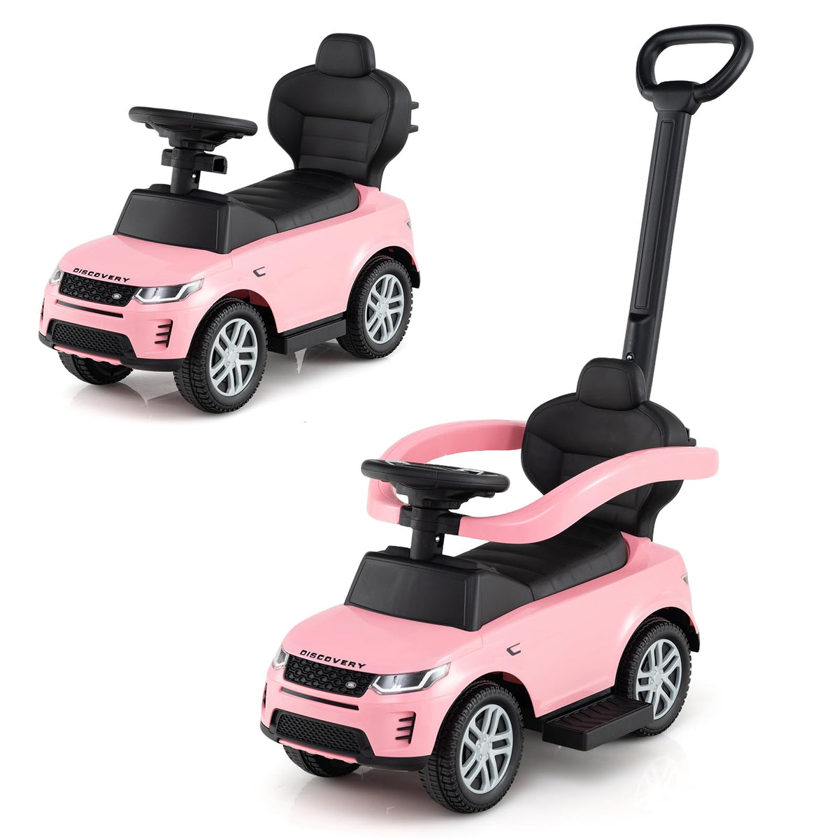 3 in 1 Push Car with Handle, Horn Sound, Underneath Storage, Armrest Guardrail, Foot-to-Floor Ride On Toy (Pink) M935873