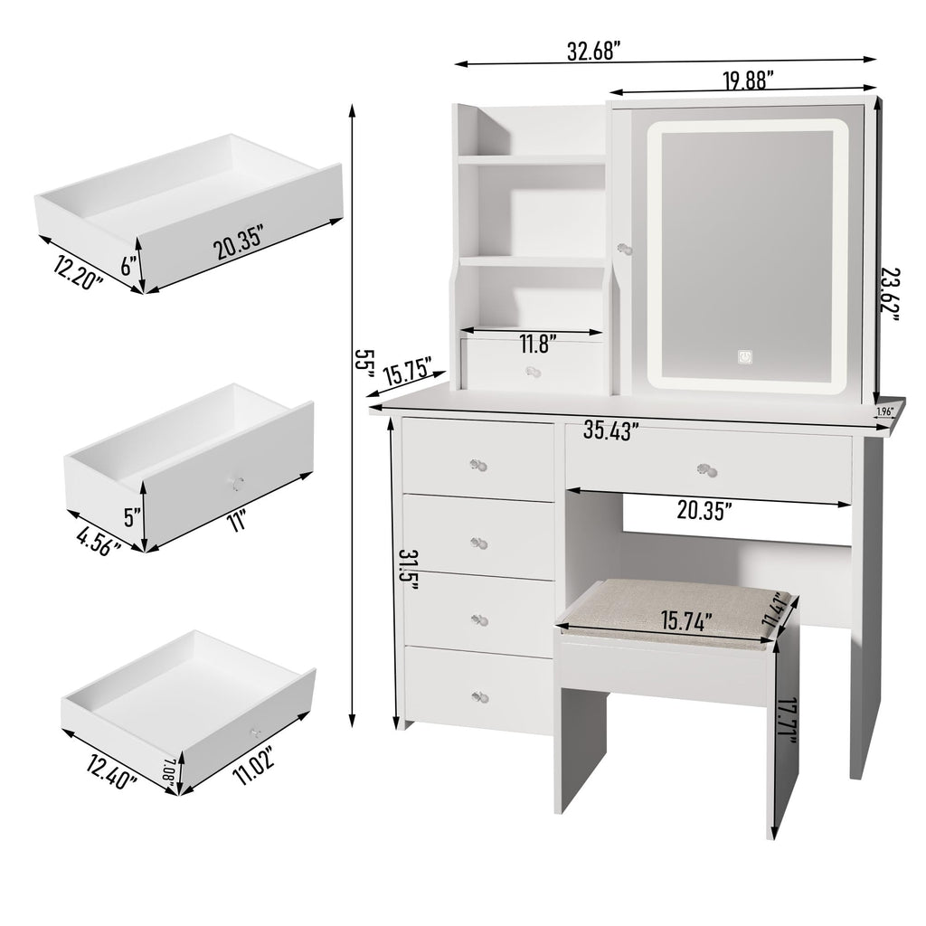 White Makeup Vanity Desk with LED Lights Mirror Q605