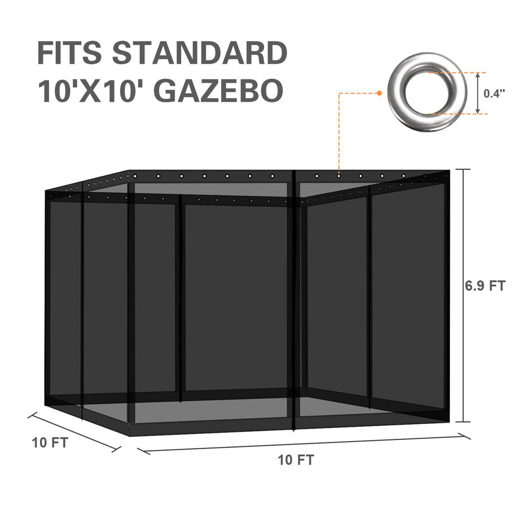 10' x 10' Black Gazebo Netting Screen Replacement I49650