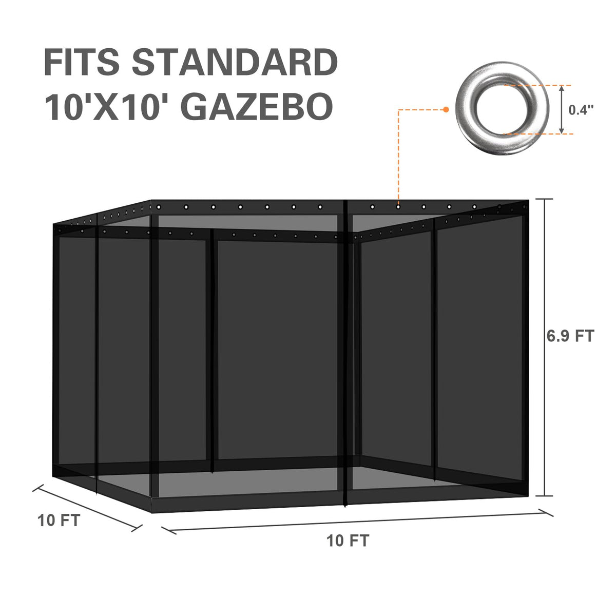 10' x 10' Black Gazebo Netting Screen Replacement I49650