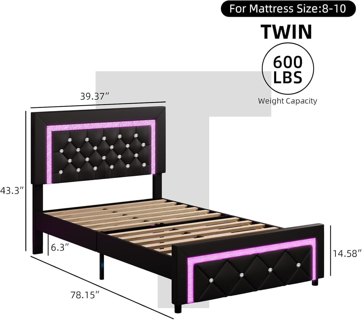 Twin Bed Frame with LED Lights A16761