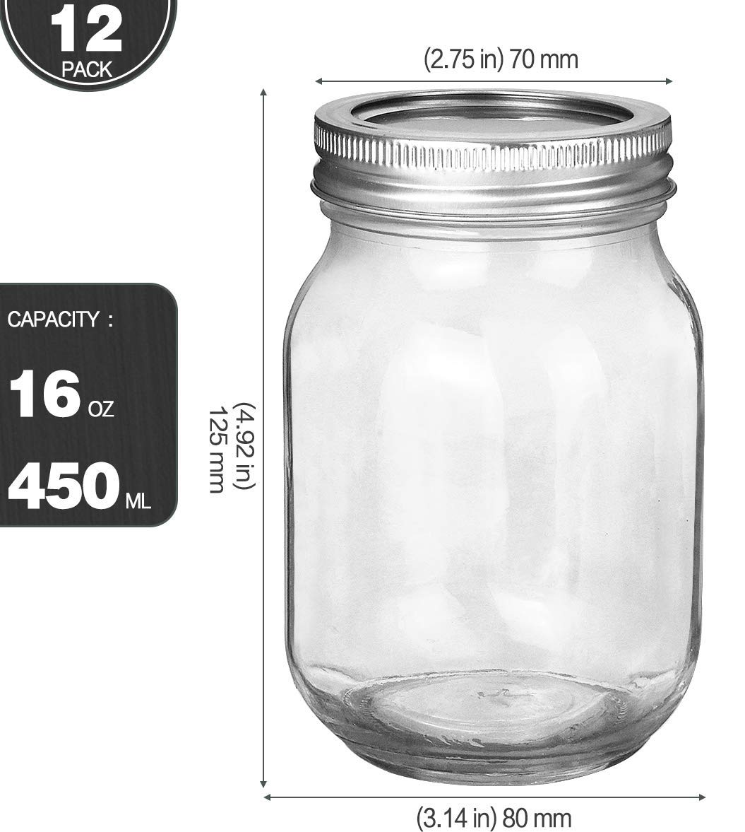 16oz Regular Mouth Mason Jars 12 Pack I4197