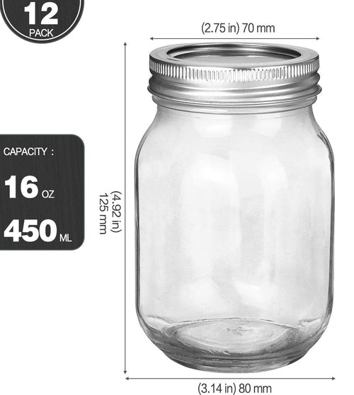 16oz Regular Mouth Mason Jars 12 Pack I4197