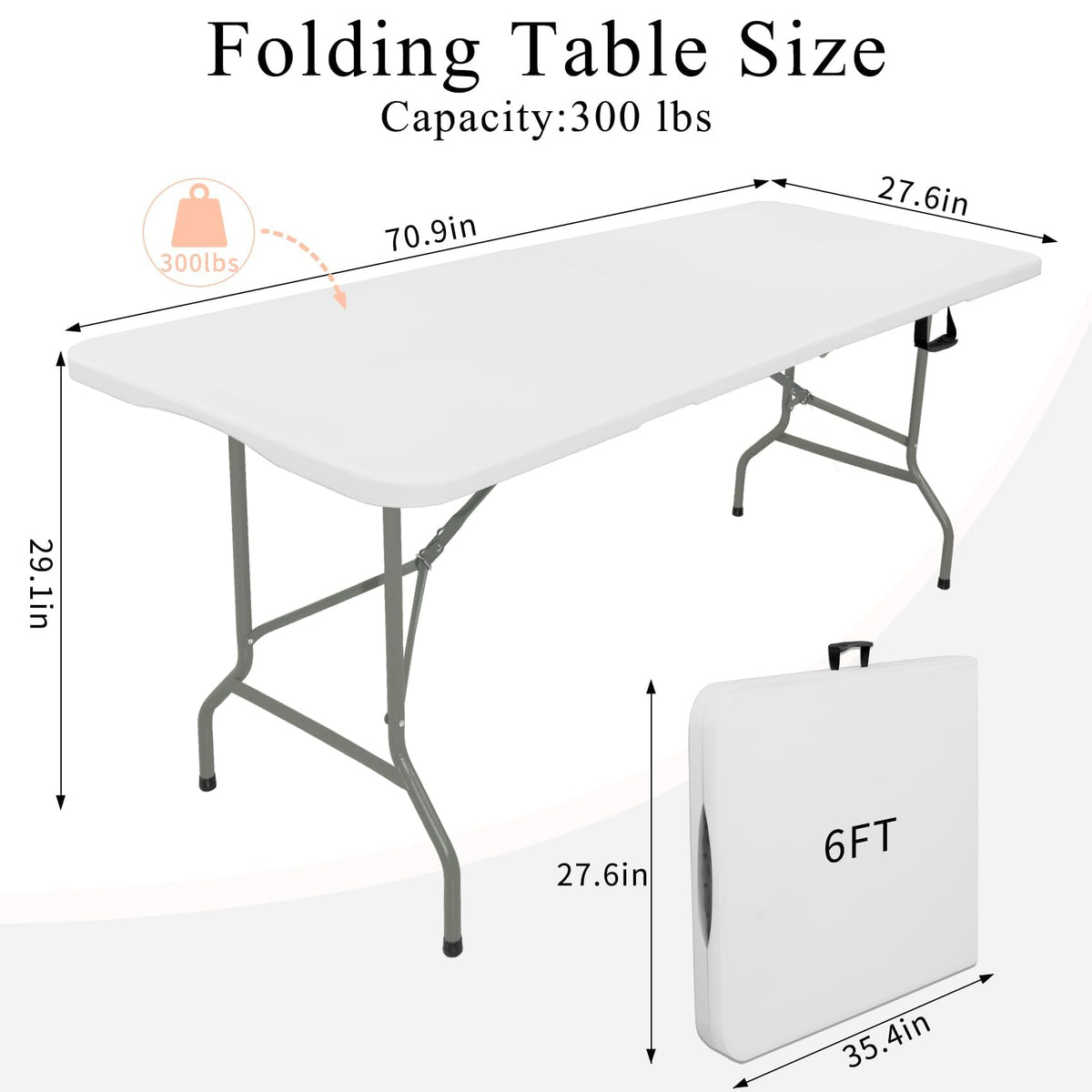Set of 2 Lightweight 6FT Rectangular Plastic Folding Tables with Steel Legs K69984