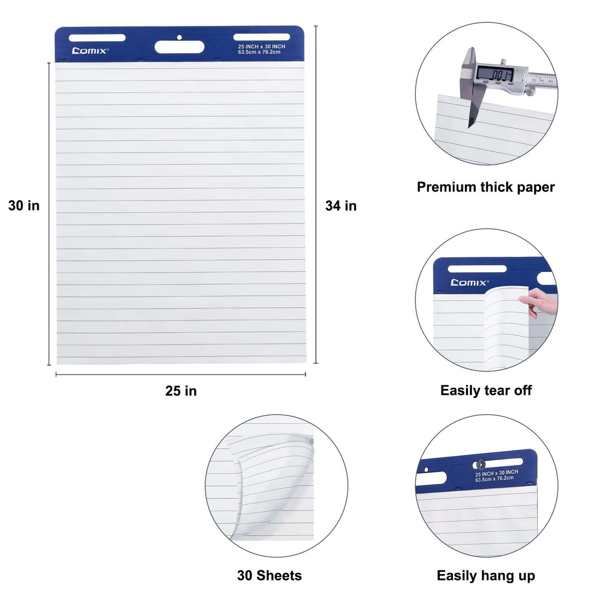Lined Sticky Easel Pad, 25 x 30 In Flip Chart, 30 Sheets/Pad, 10 Pads O922261