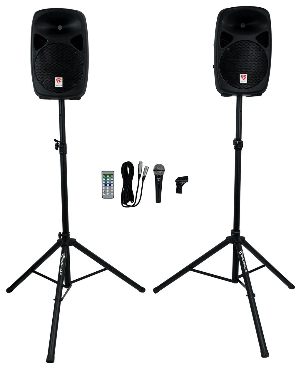 Powered PA Speaker Package with Mic Stands Cables U7392