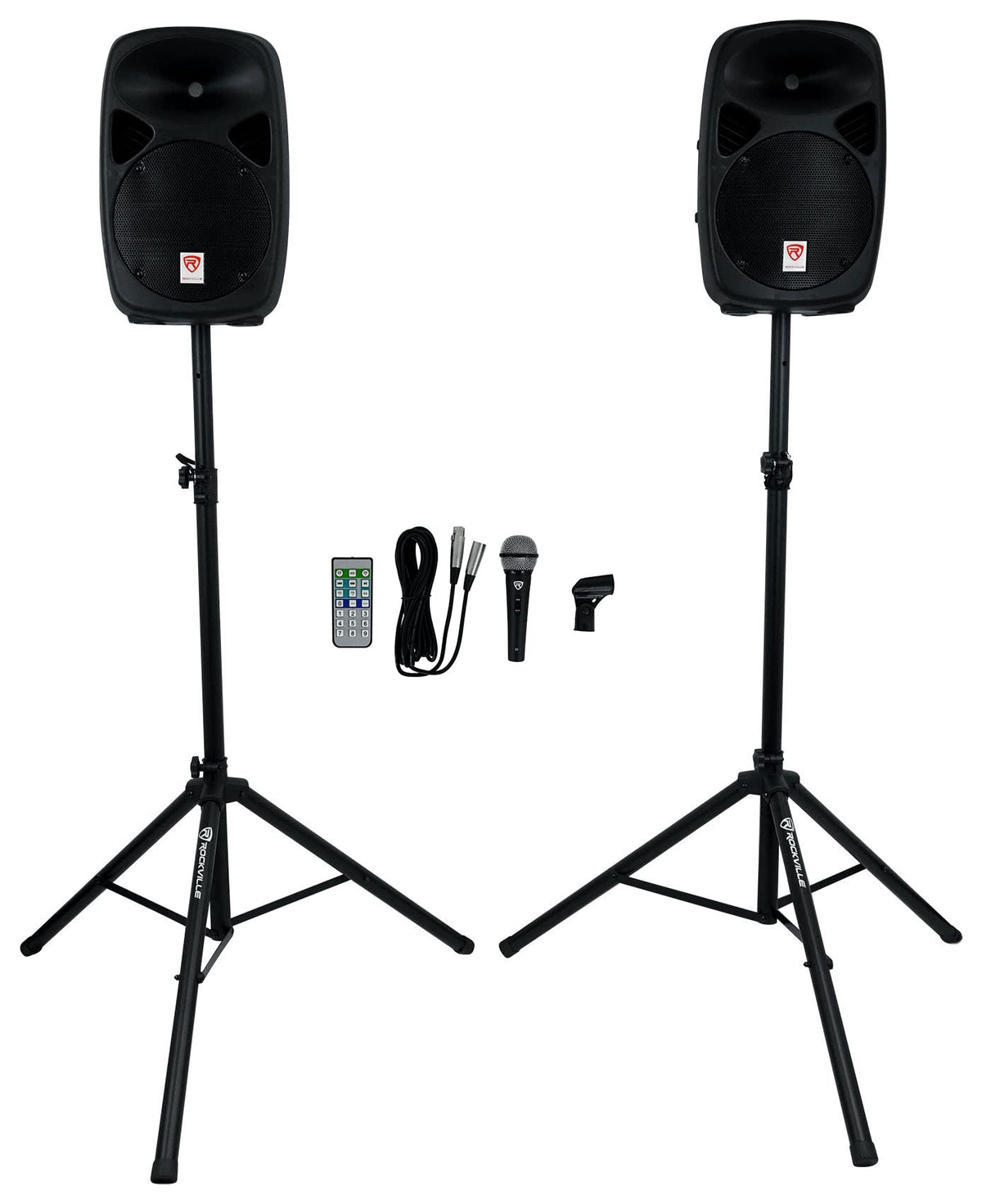Powered PA Speaker Package with Mic Stands Cables U7392
