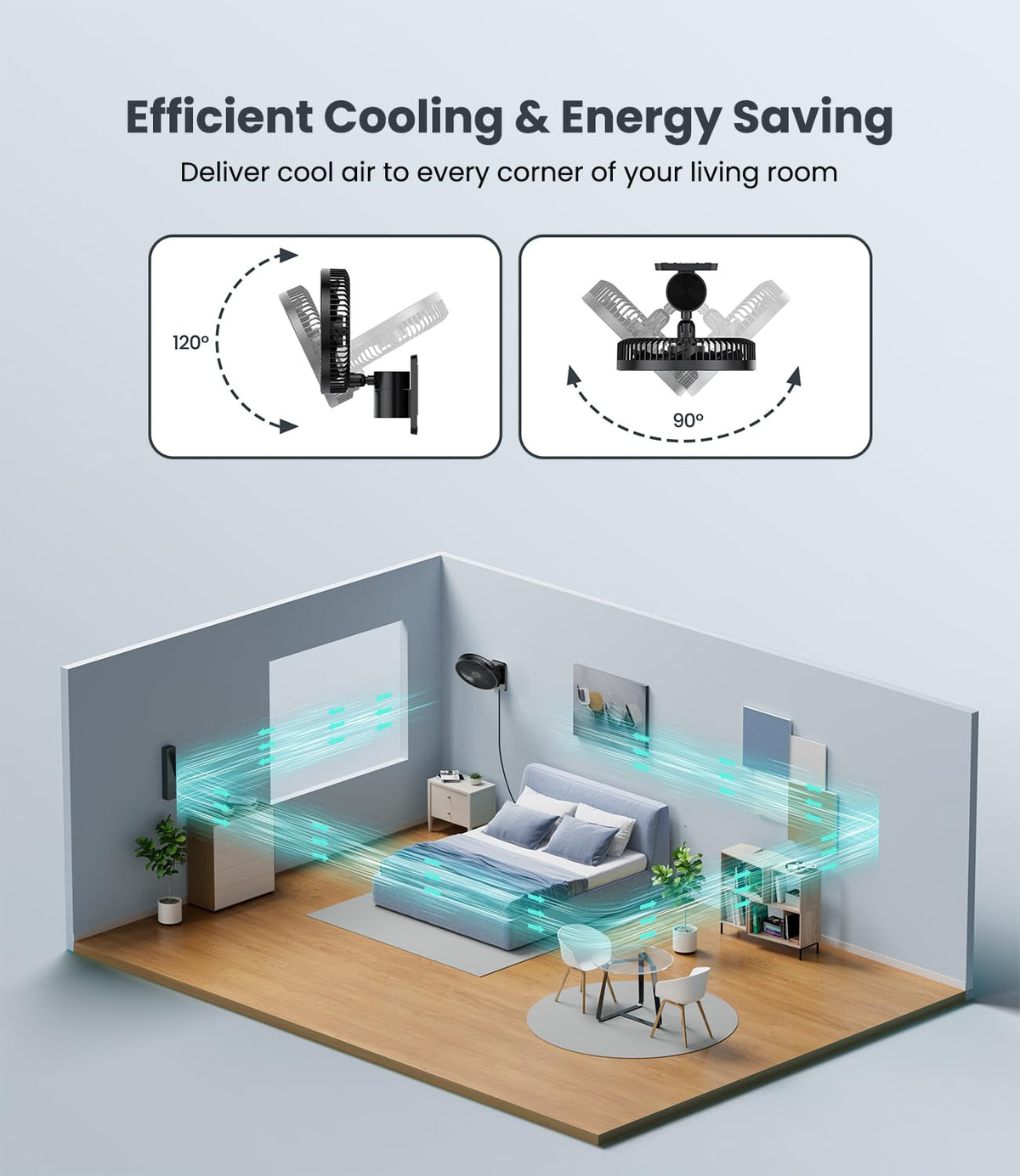 8 Inch Wall Mounted Fan with Remote Control, 4 Speeds, Black R3907