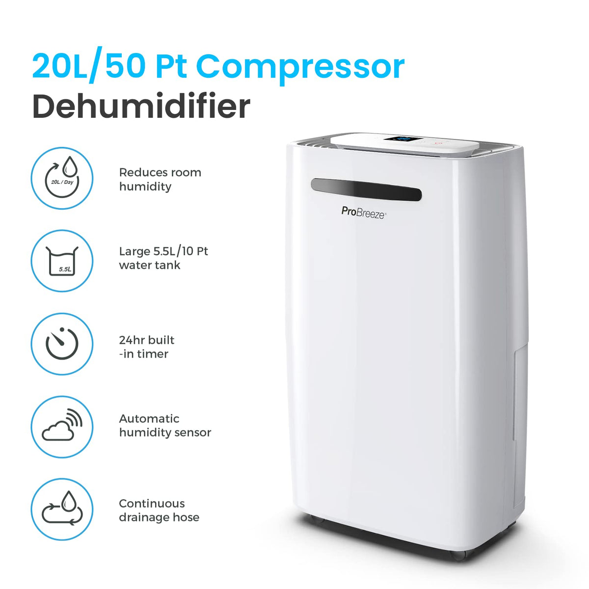 50 Pint Dehumidifier with Continuous Drain Hose J40559