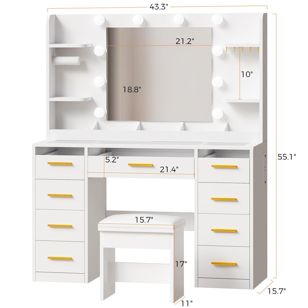 Large Vanity Desk with Mirror and Lights L642