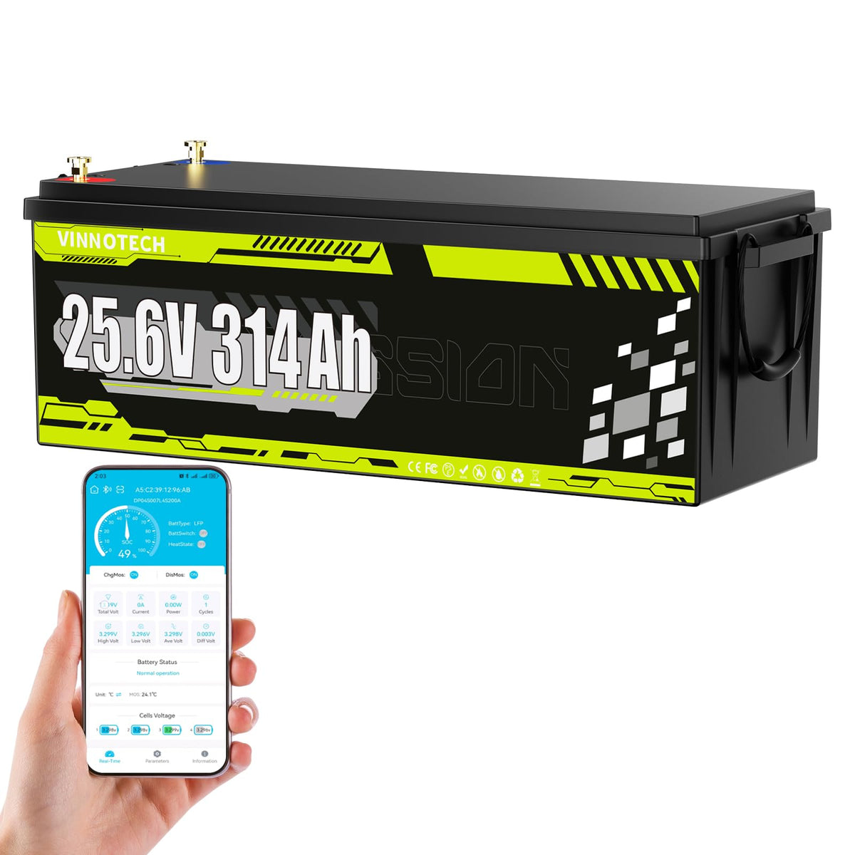 24V 300Ah LiFePO4 Lithium Battery with 200A Smart BMS G645512