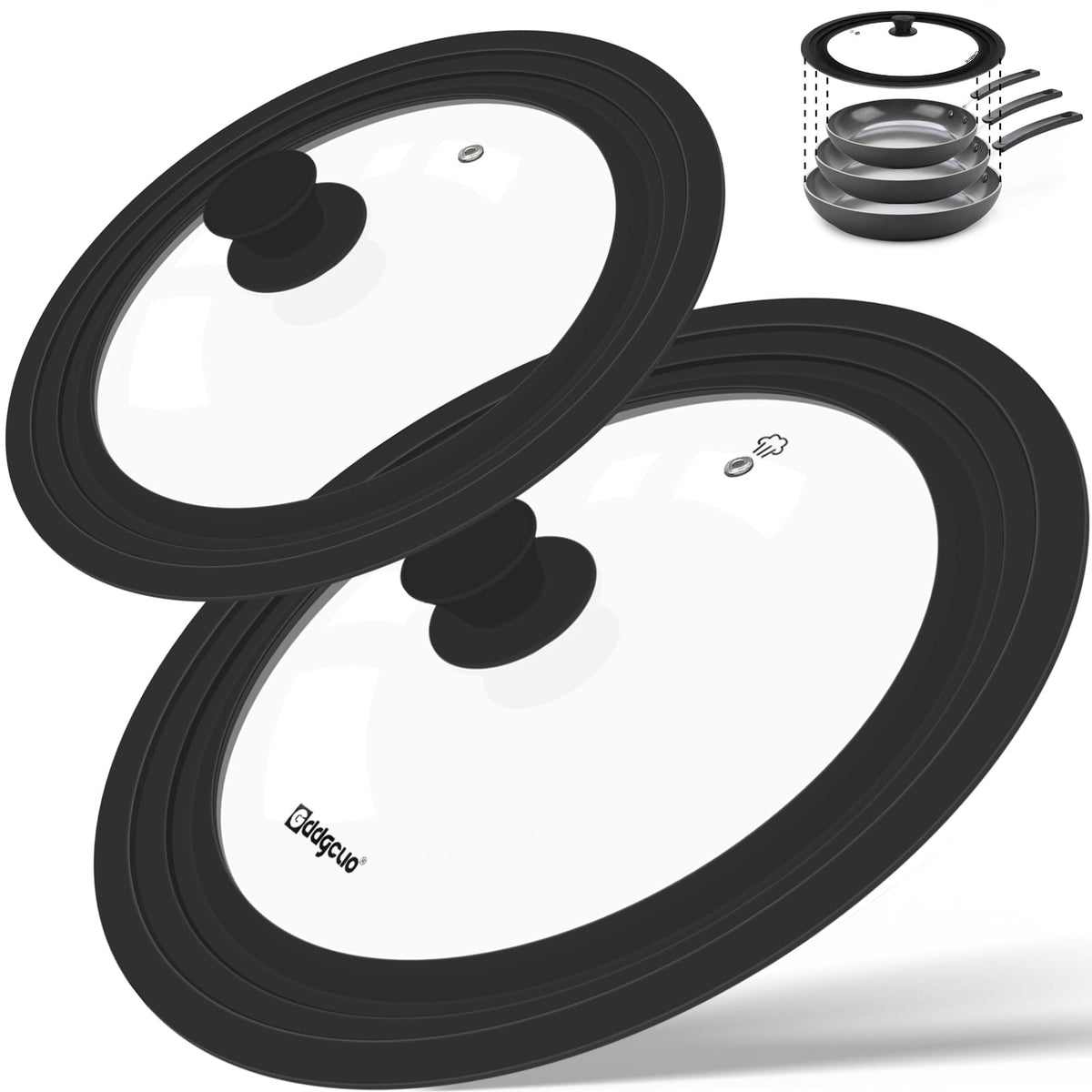 2 Pcs Universal Silicone Tempered Glass Pan Lids Dishwasher Safe U5441