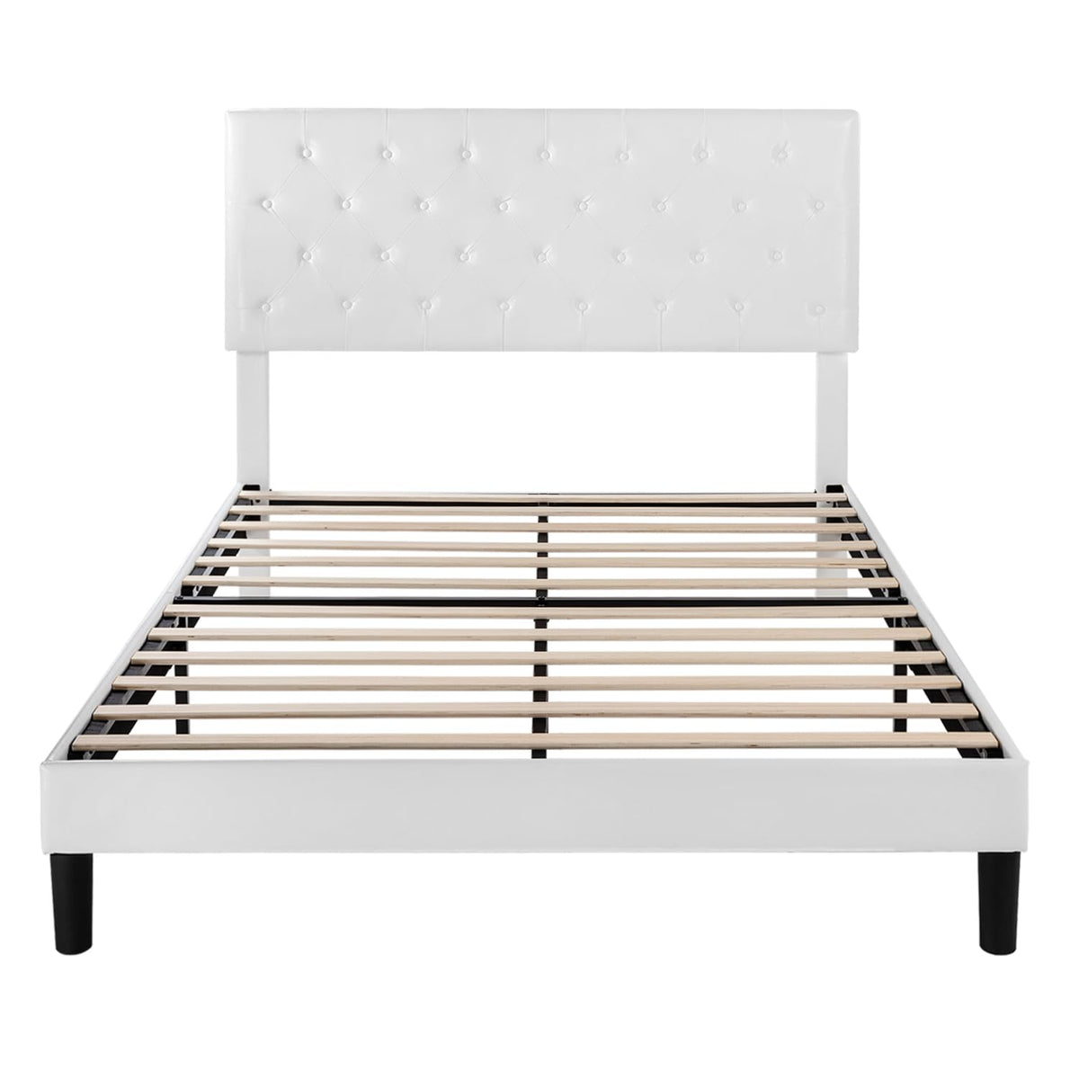 Queen Size Platform Bed Frame with Faux Leather Headboard L1951