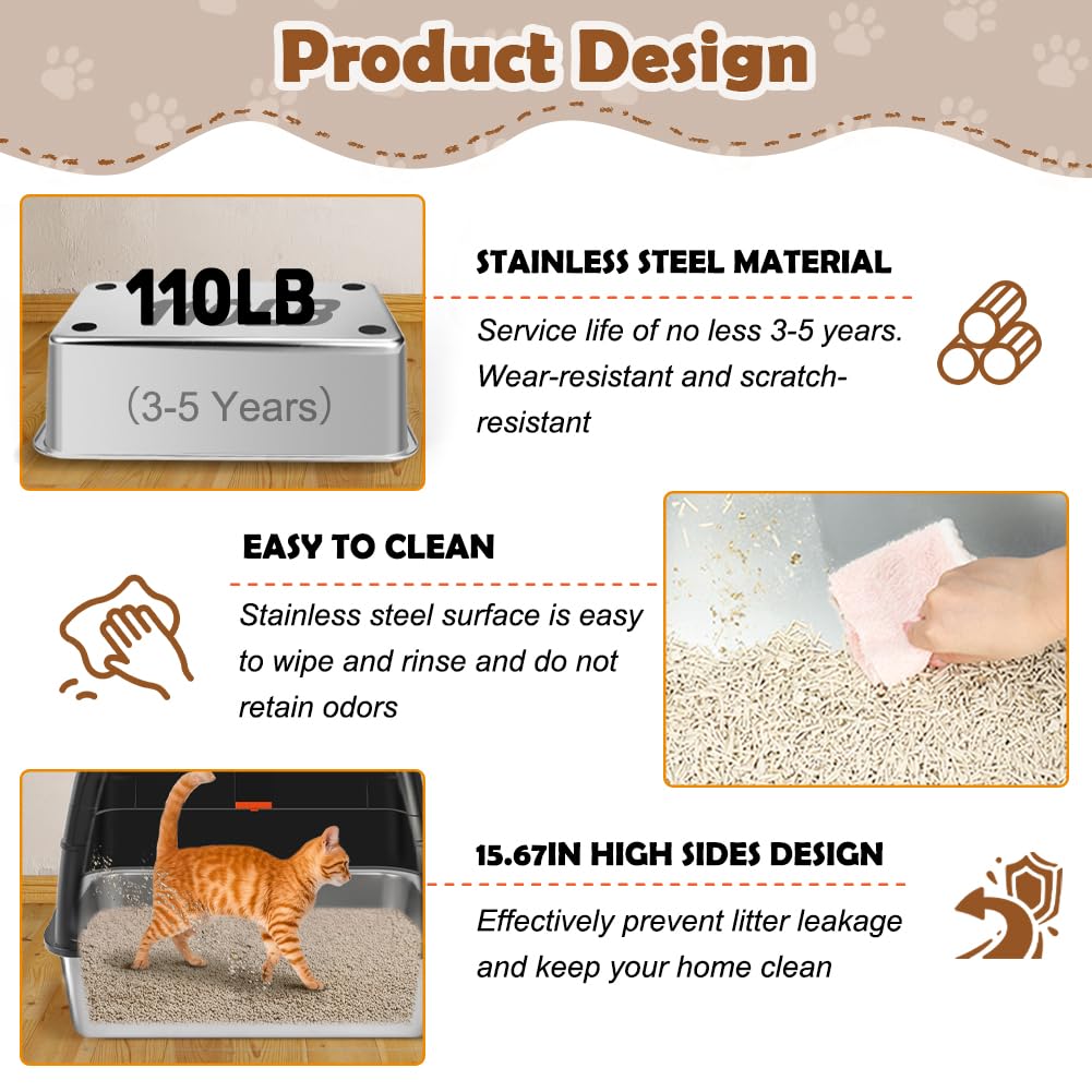 XL Stainless Steel Cat Litter Box with Lid A834378