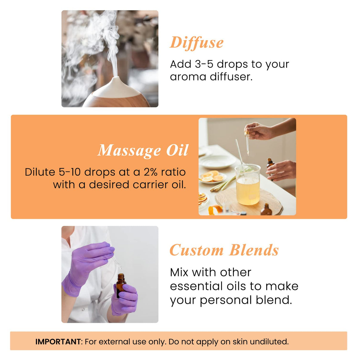 100% Pure & Natural Orange, Lavender, Peppermint Essential Oil Blend 4 Fl. Oz X6368