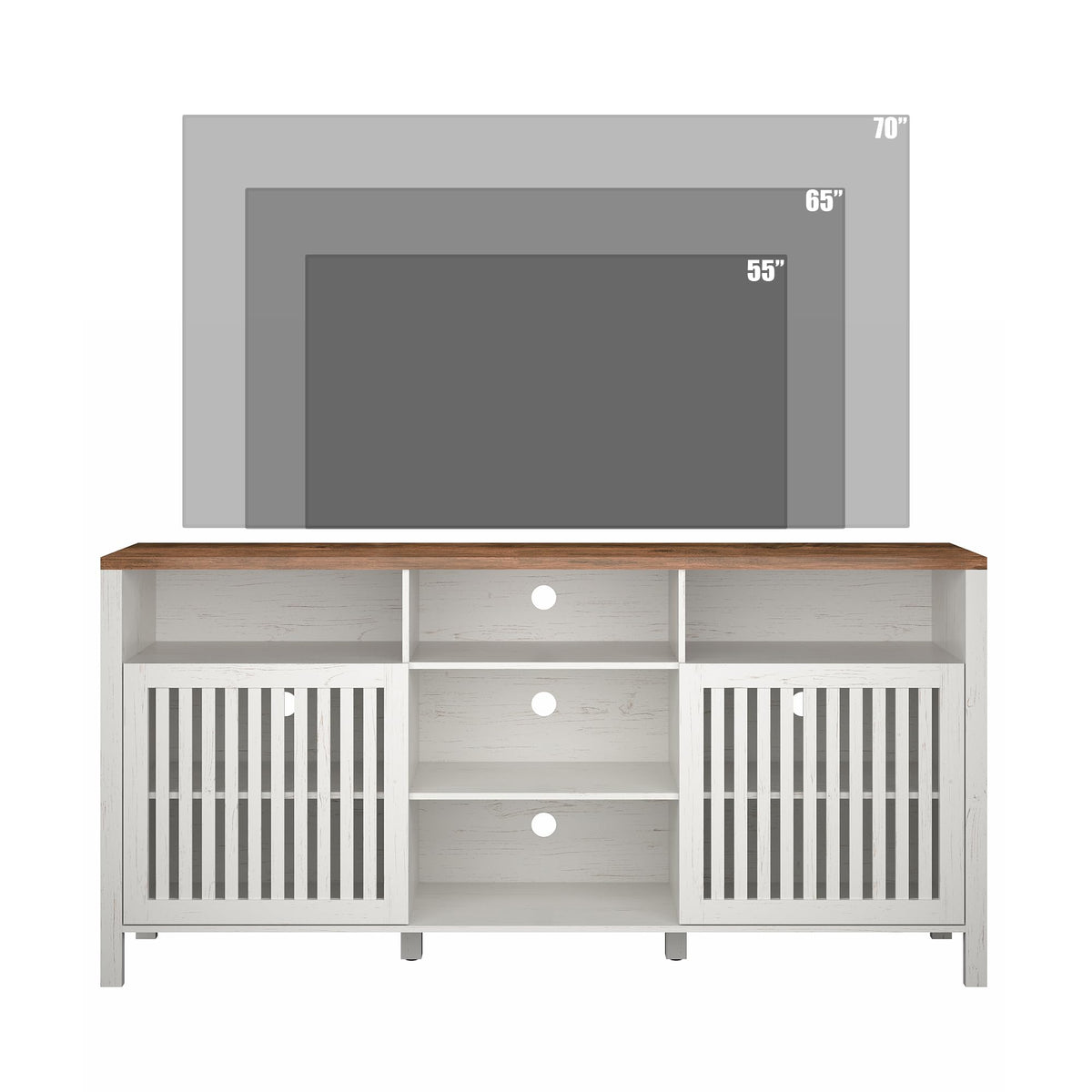 White TV Stand with Grille Doors and Adjustable Shelves U922341