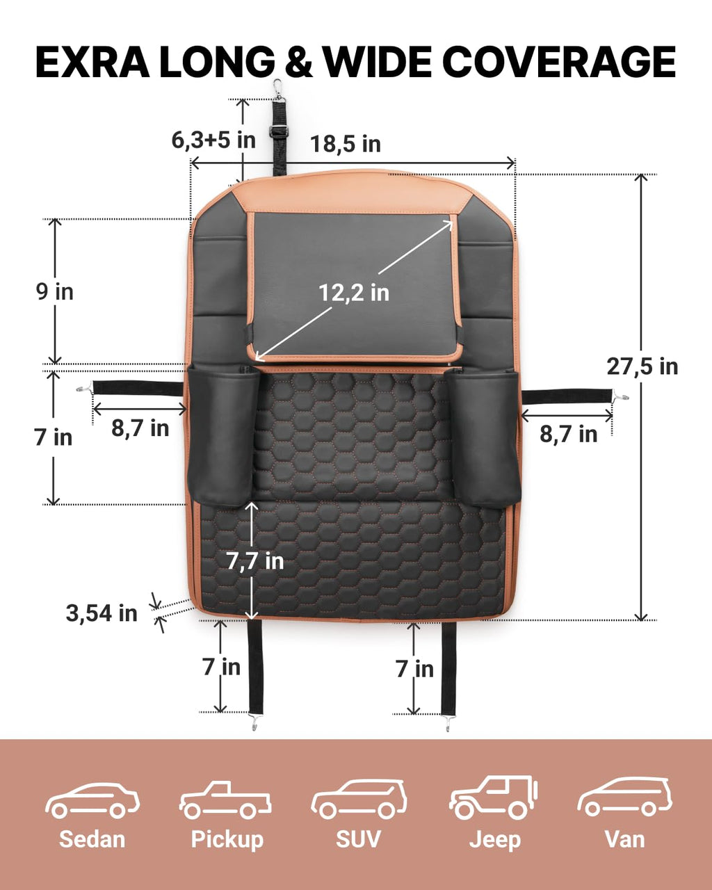 Black-Brown Backless Booster, Waterproof Seat Protector & Backseat Organizer A7734