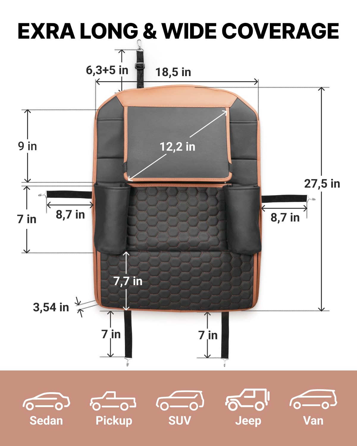 Black-Brown Backless Booster, Waterproof Seat Protector & Backseat Organizer A7734
