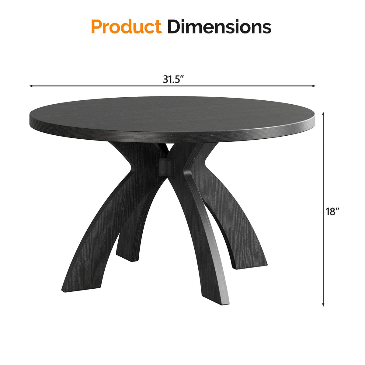 31.5" Round Wood Coffee Table with Cross Legs, Black X951085