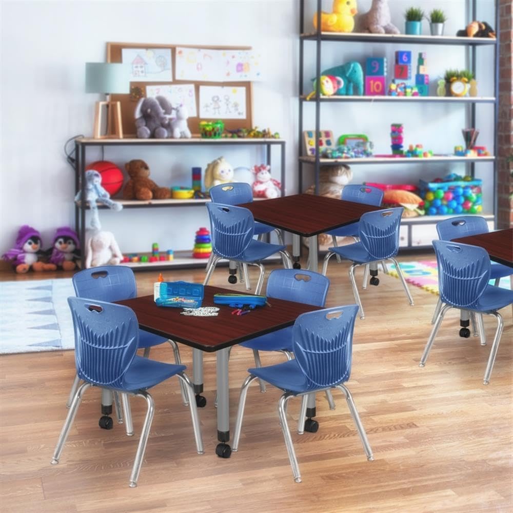 36" Square Mobile Table with 4 Blue Stack Chairs G480630
