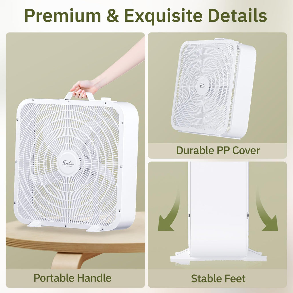 20” 3-Speed Box Fan with Carry Handle, White Y6771