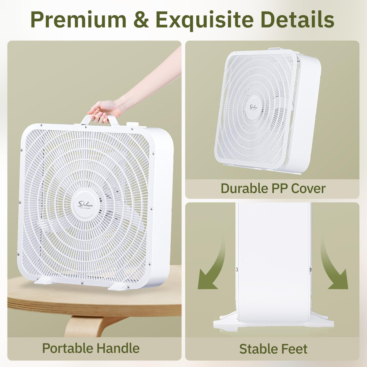 20” 3-Speed Box Fan with Carry Handle, White Y6771