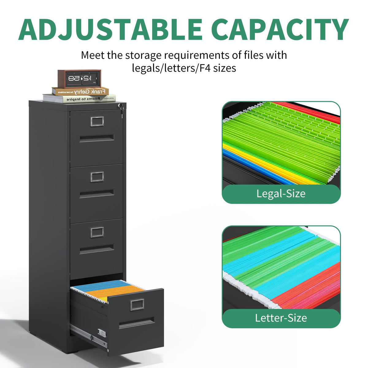 Black 4 Drawer Steel File Cabinet with Lock Z84874