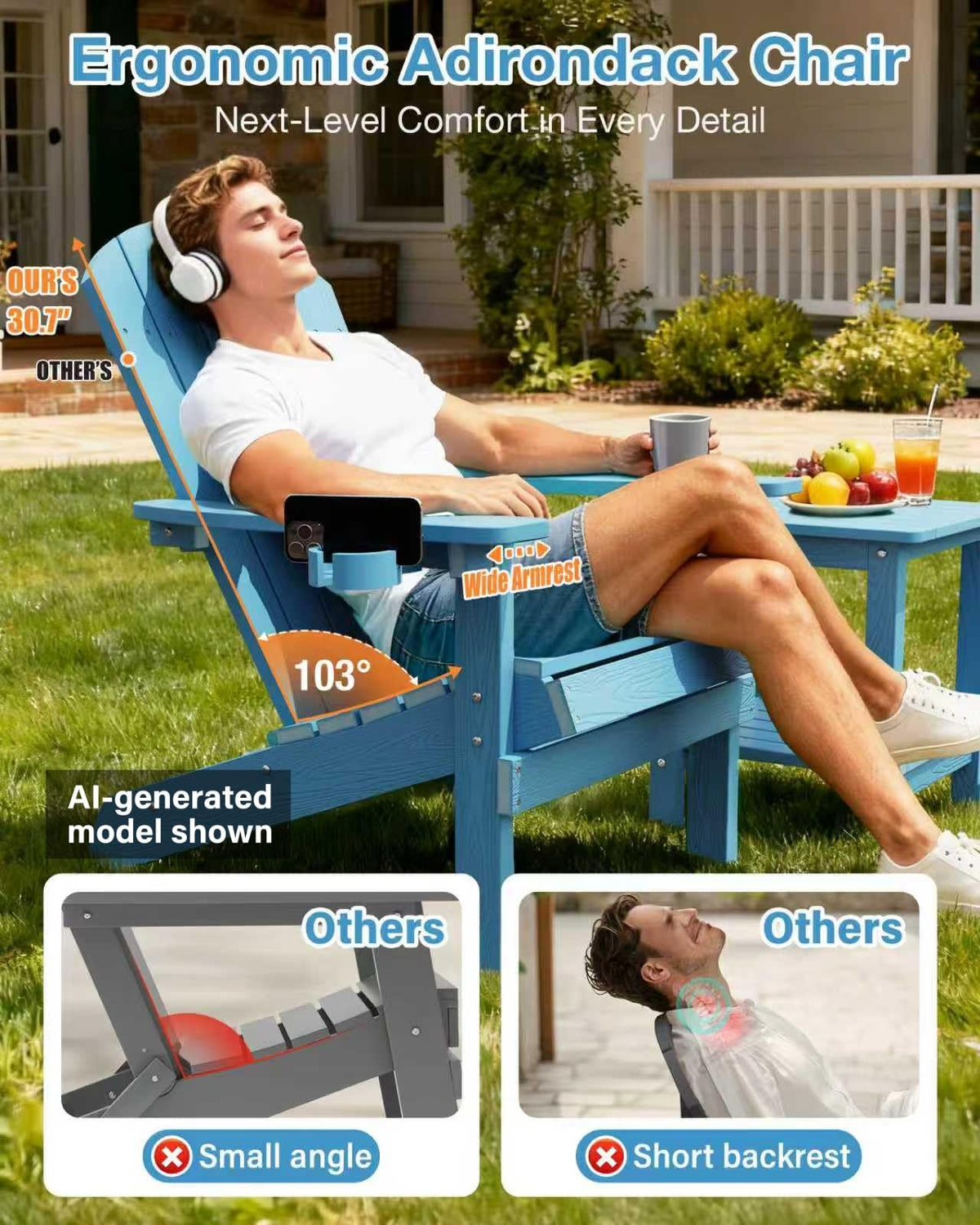 Blue Adirondack Chair with Cup Holder B8314