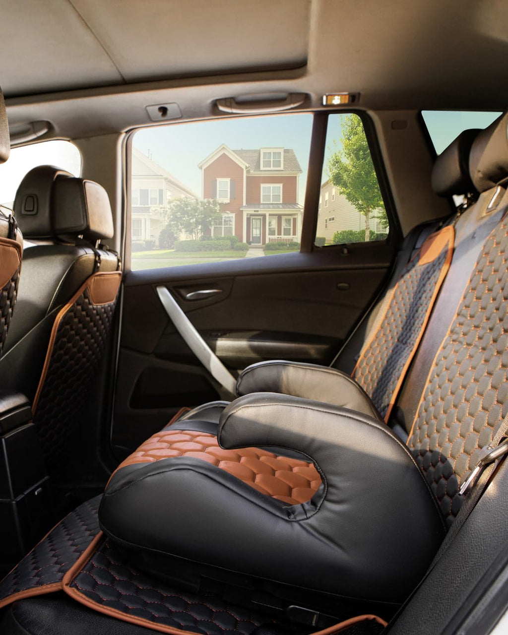 Black-Brown Backless Booster, Waterproof Seat Protector & Backseat Organizer A7734