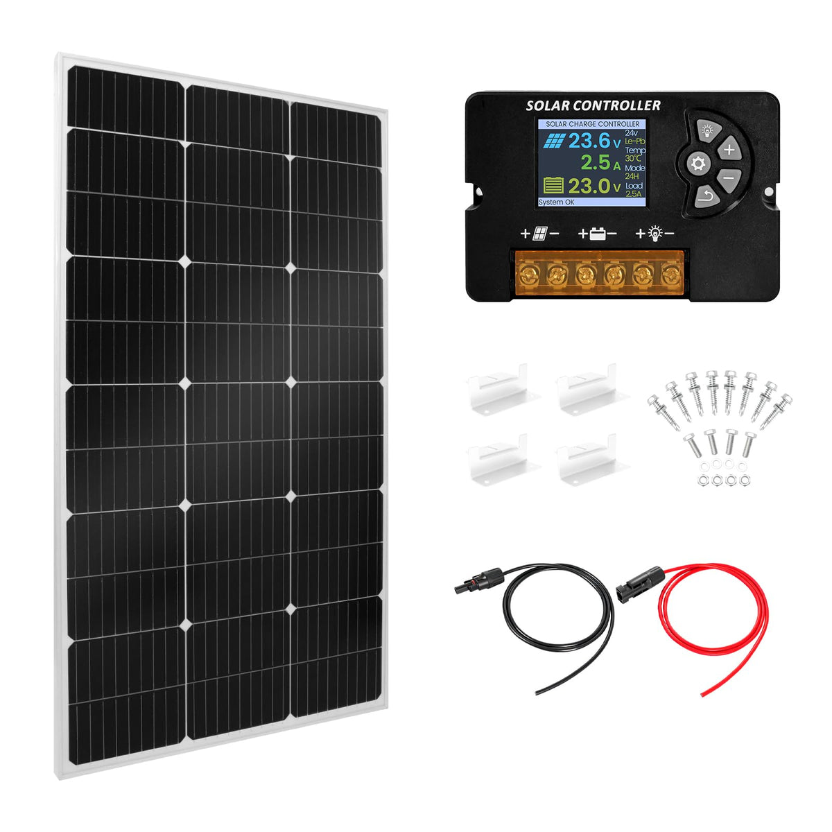 100W Monocrystalline Solar Panel Kit with 20A PWM Controller K60732