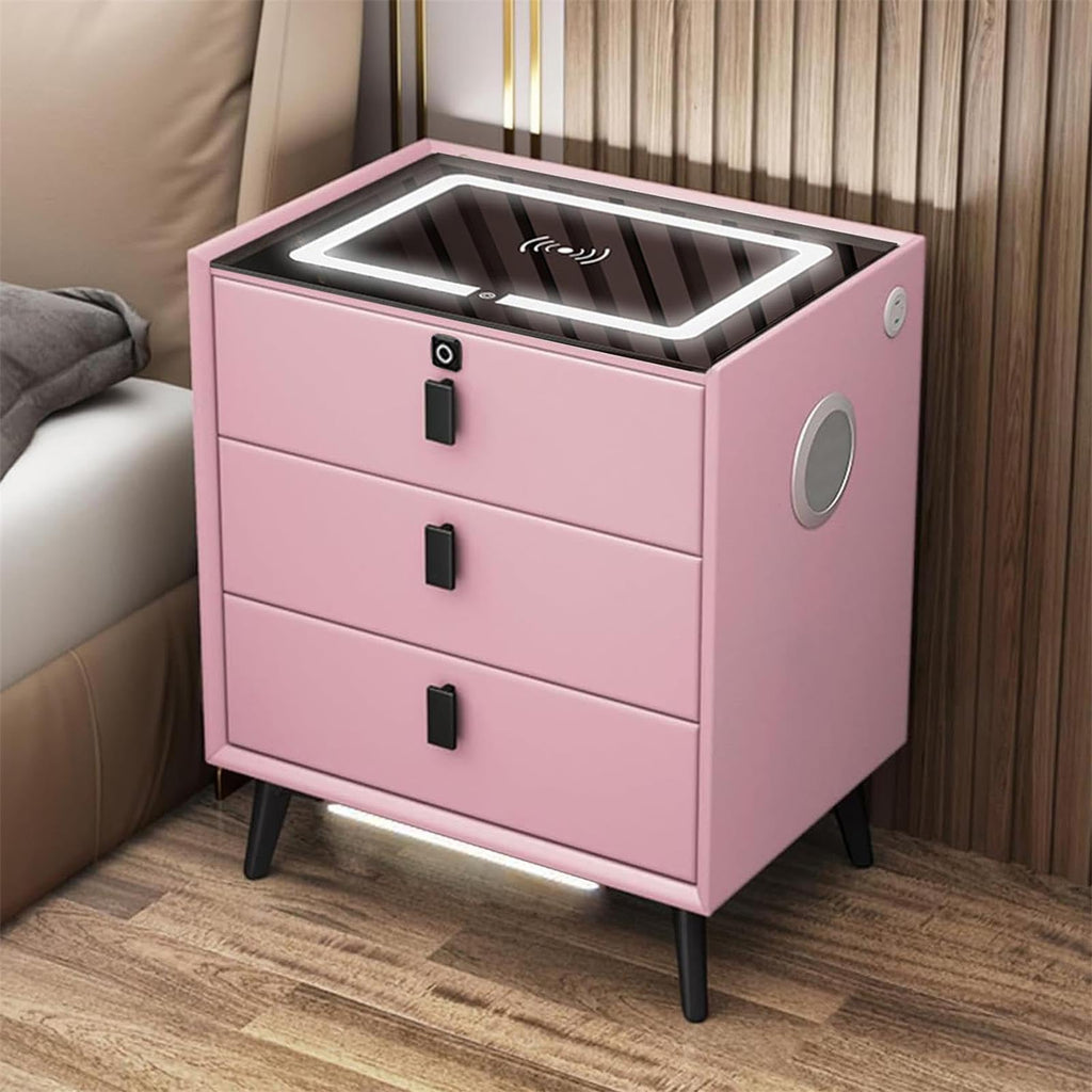 Pink 3 Drawer Nightstand with Charging Station and Speakers E62218